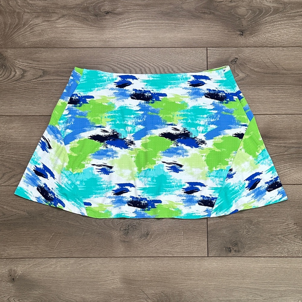 IBKUL Matilda Watercolor Golf Skirt Skort Turquoise‎ Blue Green Size Large